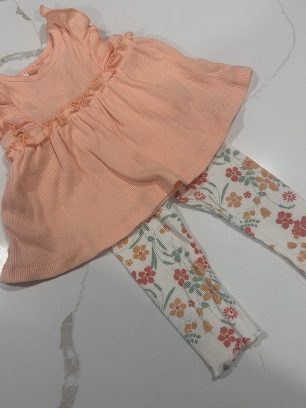 Laura Ashley Peach Ruffle Top with Floral Leggings